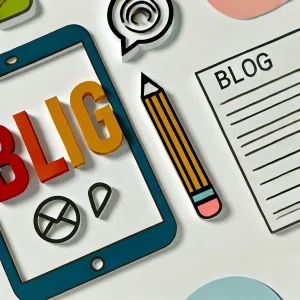 DALL·E 2024-10-31 04.18.21 - An image featuring the word 'Blog' in bold, modern lettering. The design should be vibrant and creative, with icons like a pencil, notepad, or speech