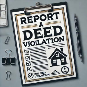 DALL·E 2024-10-31 04.20.20 - An image with the title 'Report A Deed Violation' in bold, clear font. The design should be formal and straightforward, featuring icons like a documen